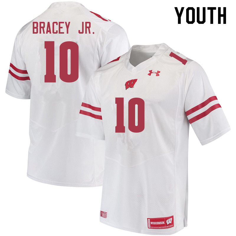 Youth #10 Stephan Bracey Jr. Wisconsin Badgers College Football Jerseys Sale-White - Click Image to Close